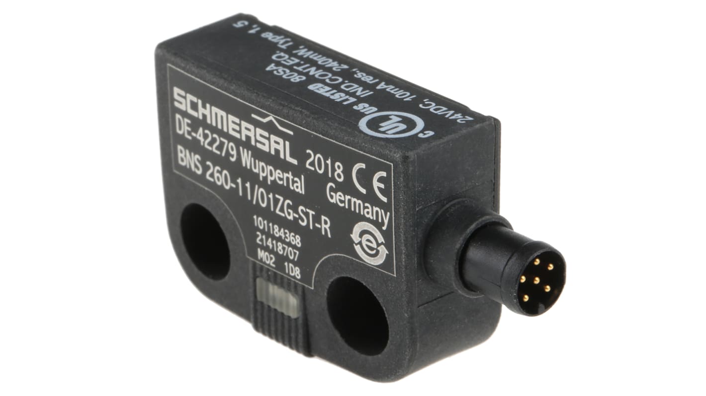 Schmersal BNS260 Series Magnetic Non-Contact Safety Switch, 24V dc, Plastic Housing, NO/NC, M8