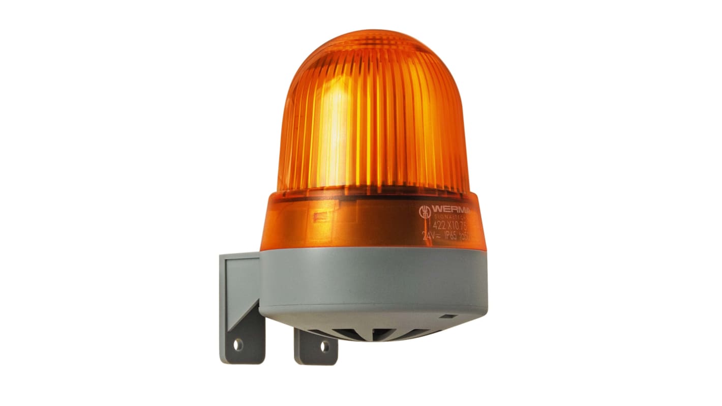 Werma 423 Series Yellow Buzzer Beacon, 115 V, IP65, Wall Mount, 98dB at 1 Metre