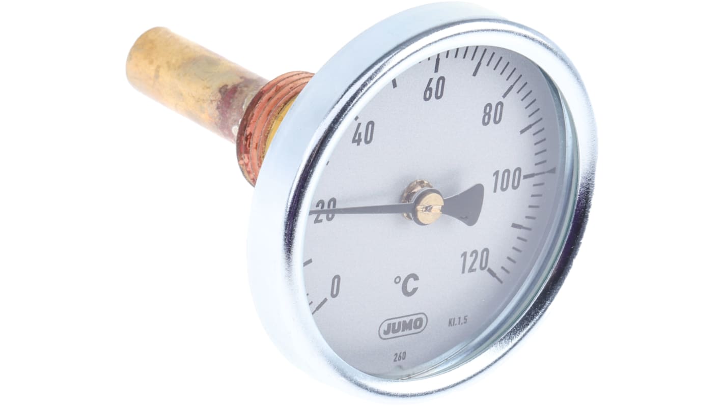 Jumo Immersion Dial Thermometer 0 → +120 °C, 608001/0163-818-913-12-104-46-46-50/000