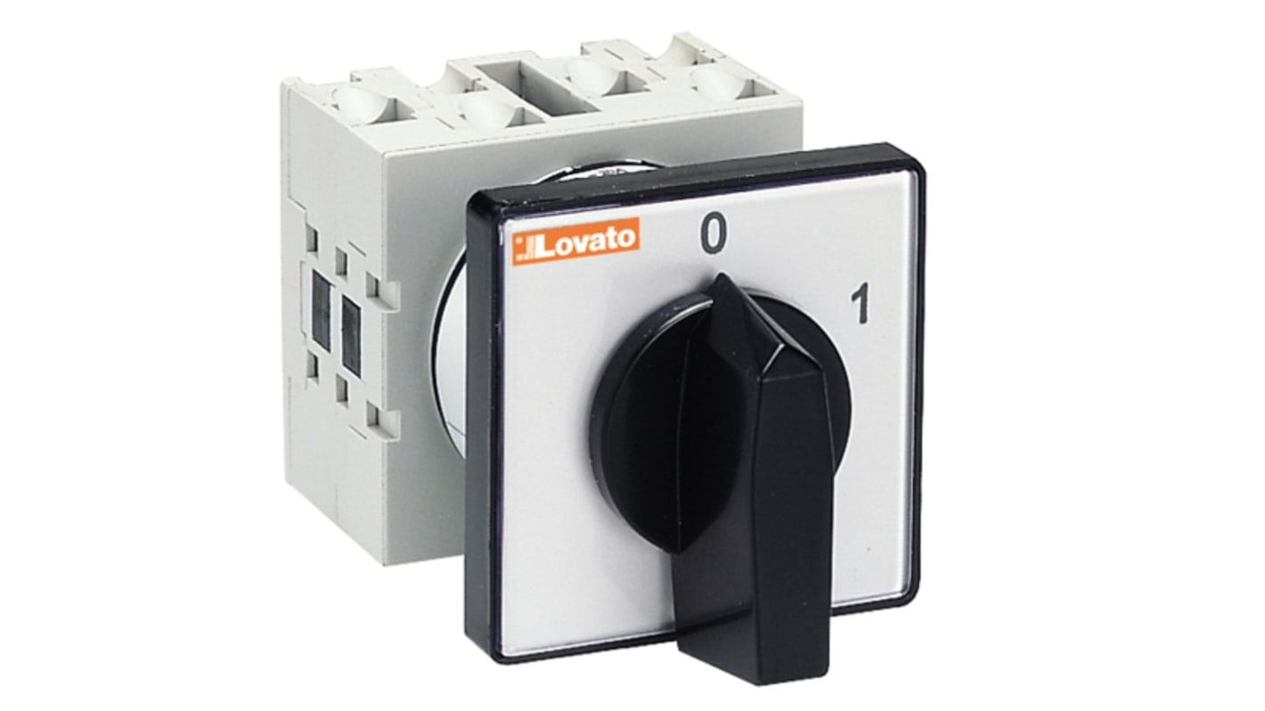 Lovato, 1P 2 Position 60° Rotary Cam Switch, 40A, Short Black Handle Actuator