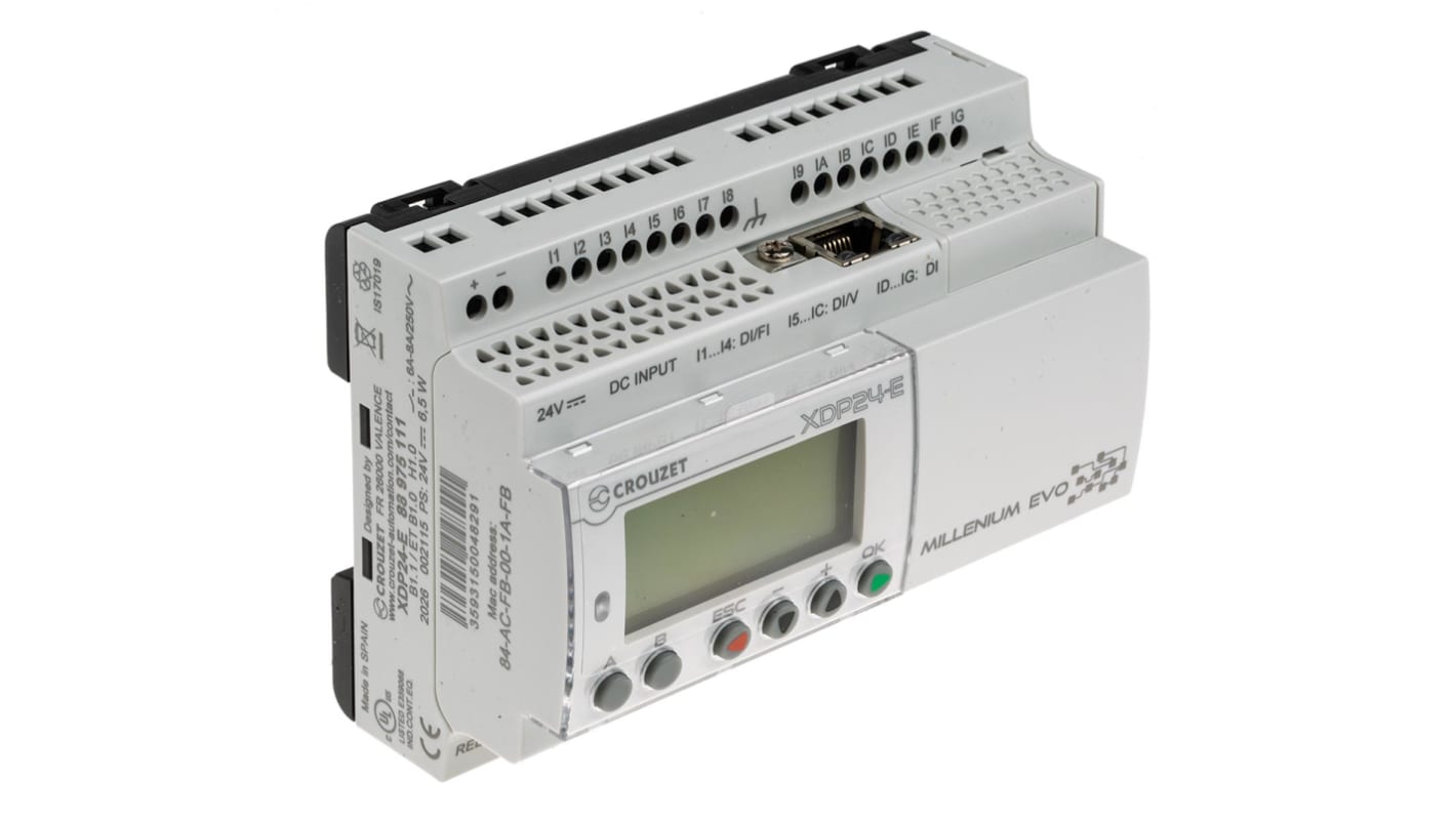 Crouzet, XDP24-E, PLC CPU - 16 (Digital) Inputs, 8 Outputs, Relay, For Use With PLC, Ethernet Networking, Ethernet, USB
