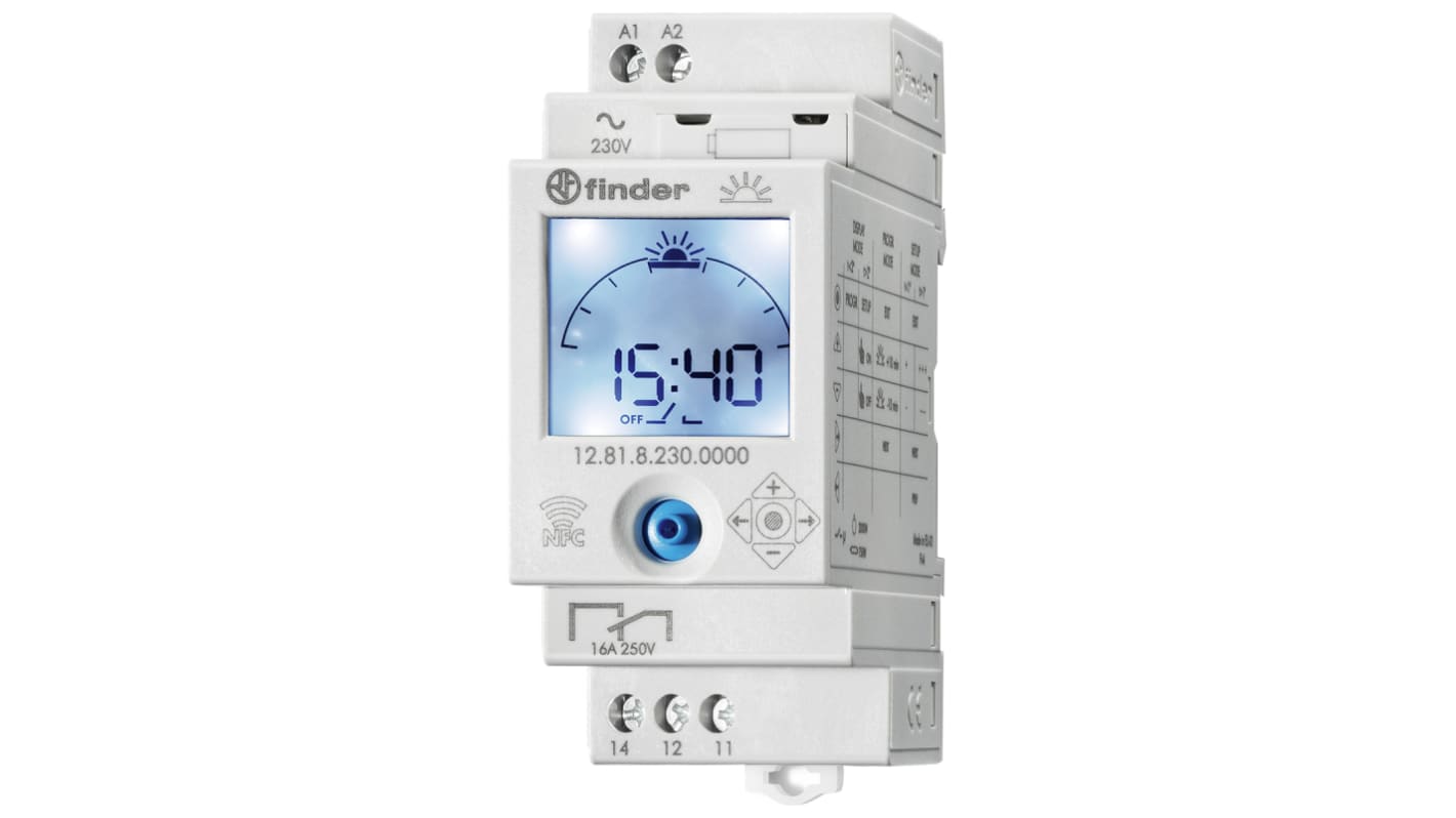 Finder Digital with NFC DIN Rail Time Switch 110 → 230 V ac, 1-Channel