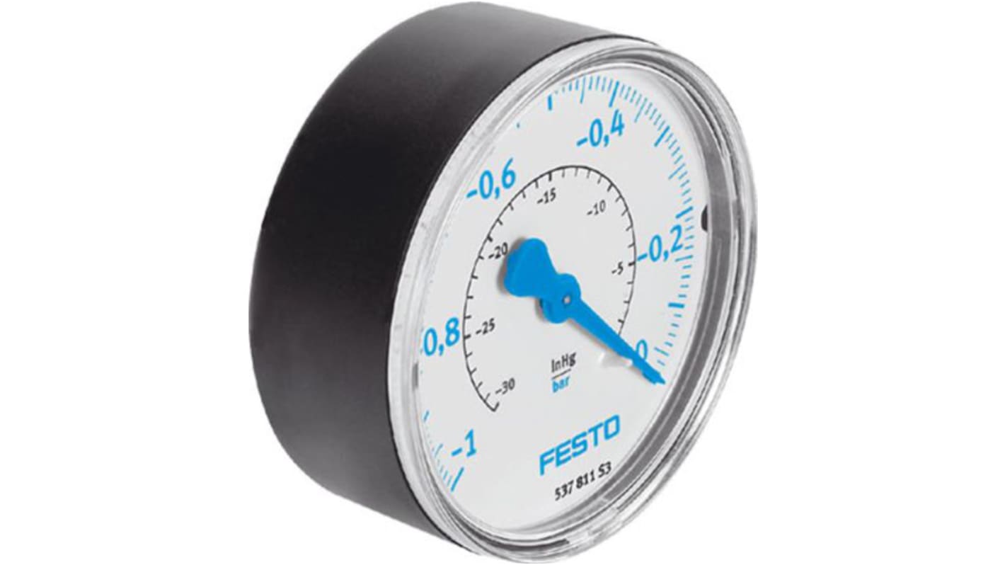 Festo R 1/8 Vacuum Pressure Gauge 0bar, VAM-40-V1/0-R1/8-EN, -1bar min., 537810
