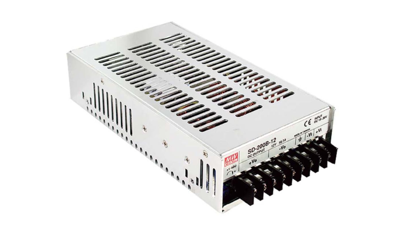 Mean Well DC-DC Converter, 12V dc/ 16.7A Output, 72 → 144 V dc Input, 200W, Chassis Mount, +60°C Max Temp -20°C