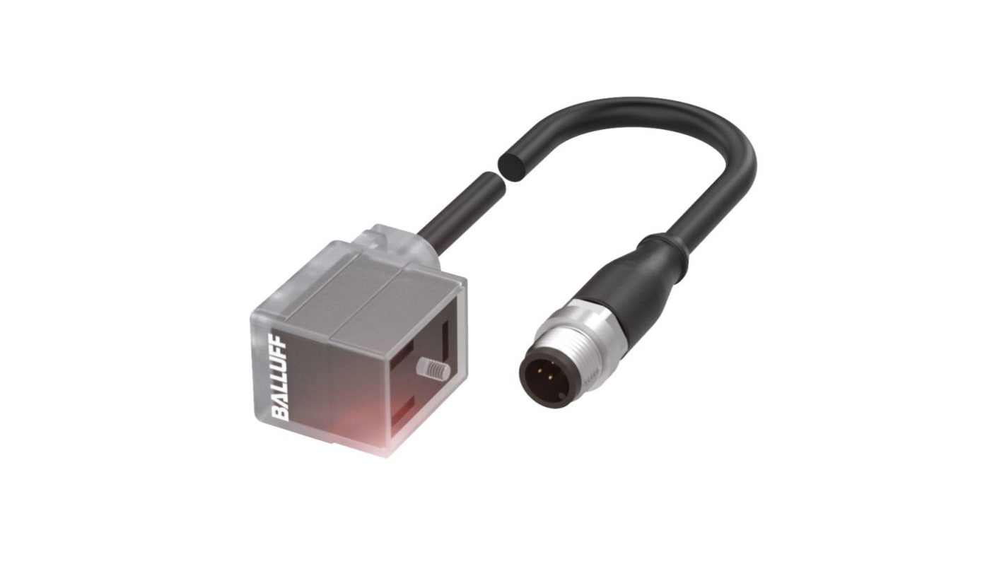 BALLUFF Right Angle Female DIN 43650 Form B to Straight Male M12 Sensor Actuator Cable, 1m