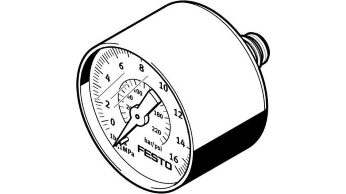 Festo Dial Pressure Gauge 16bar, PAGN-40-16-P10, 0bar min., 548010