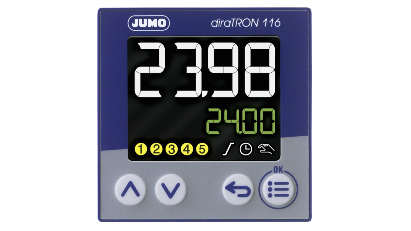 Jumo diraTRON Panel Mount PID Temperature Controller, 48 x 48mm 3 Input, 3 Output 2 Relay, 1 Logic, 110 → 240 V