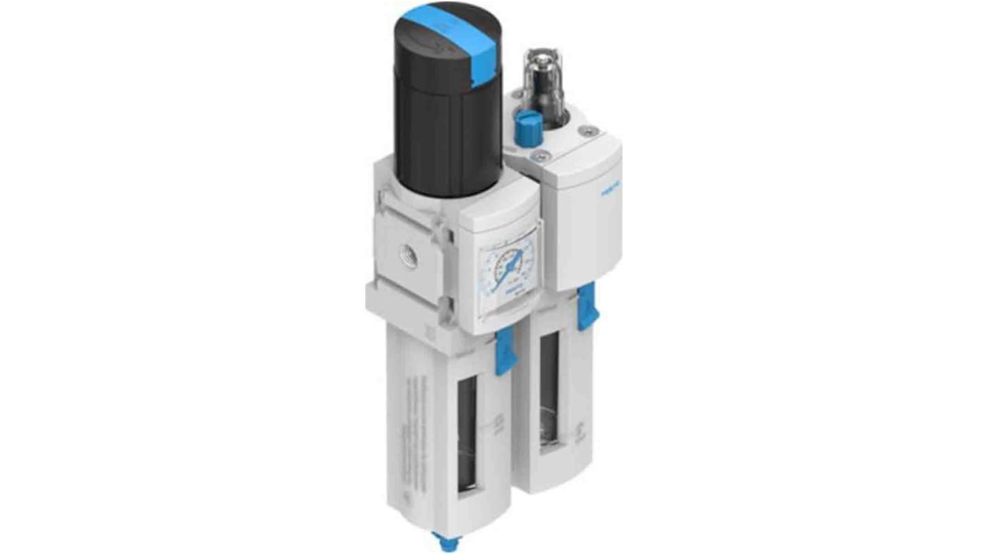 Festo G 1/4 FRL, Manual Drain, 5μm Filtration Size - With Pressure Gauge