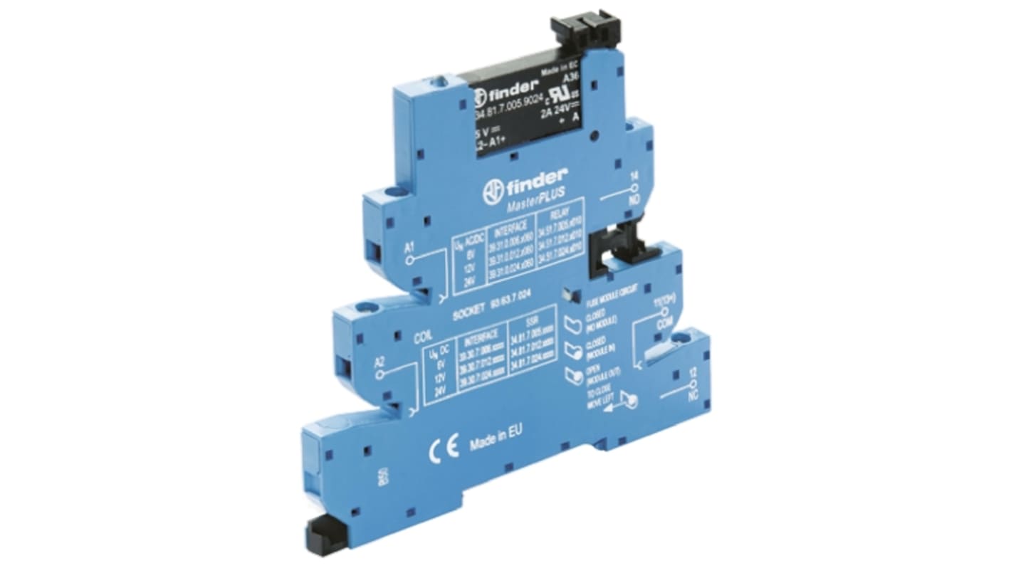 Finder DIN Rail Solid State Interface Relay, 6 A Max Load, 24 V dc Max Load, 264 V ac Max Control