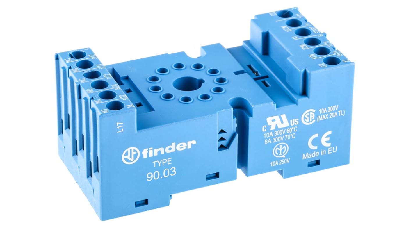 Finder 90 Relay Socket for use with 60.13 Series Relay 8 Pin, DIN Rail, 250V ac
