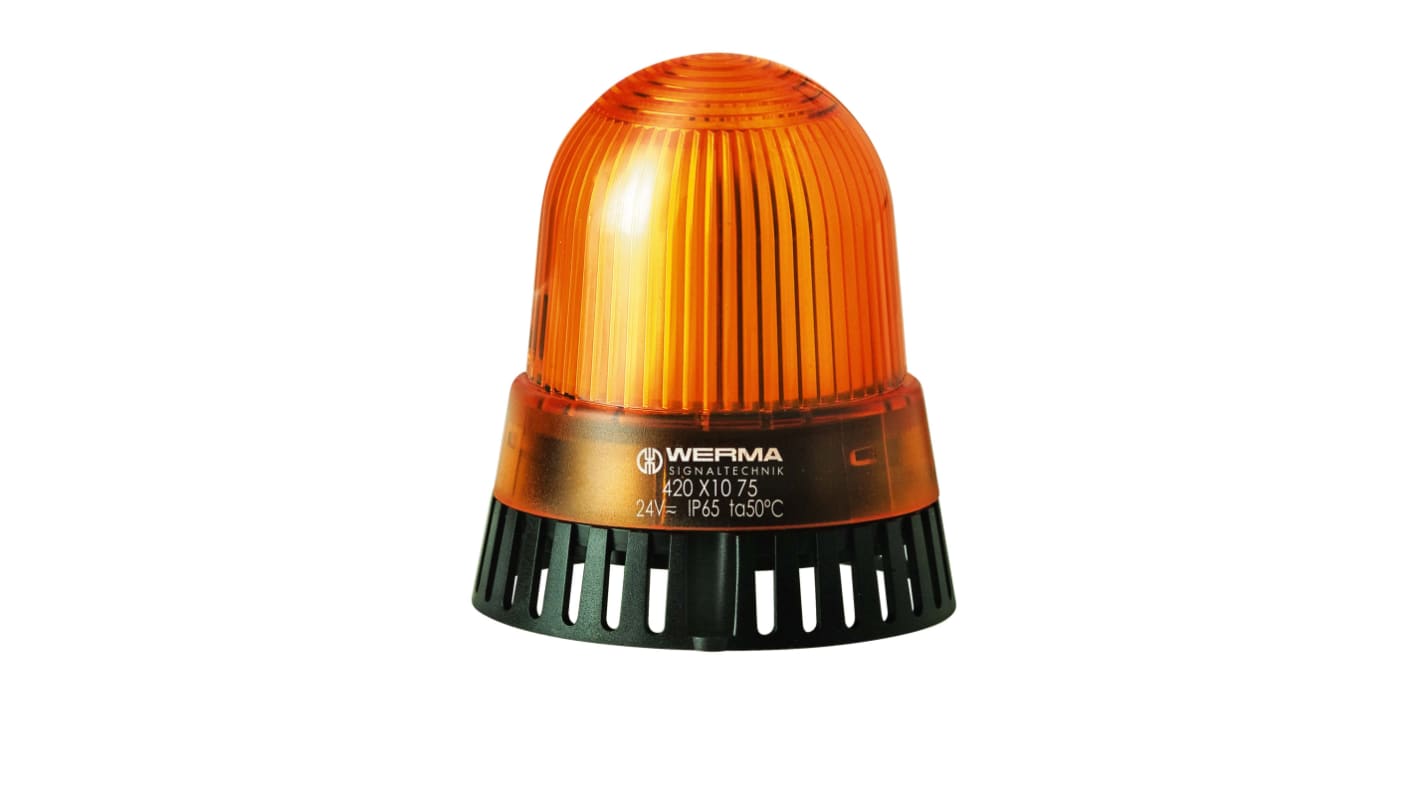 Werma 421 Series Yellow Buzzer Beacon, 24 V, IP65, Base Mount, 114dB at 1 Metre