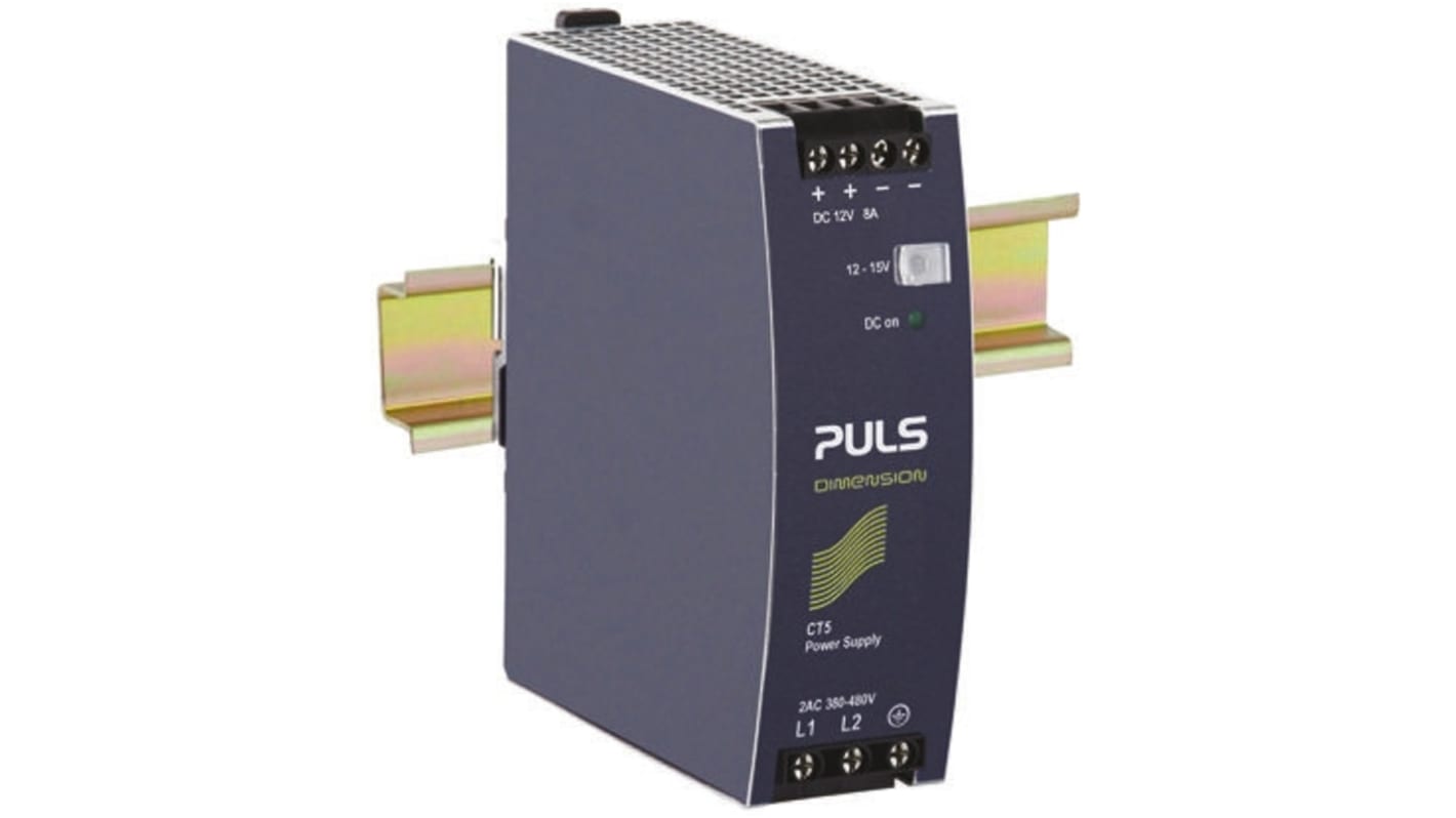 PULS DIMENSION C-Line Switch Mode DIN Rail Power Supply, 380 → 480V ac ac Input, 12V dc dc Output, 8A Output, 96W