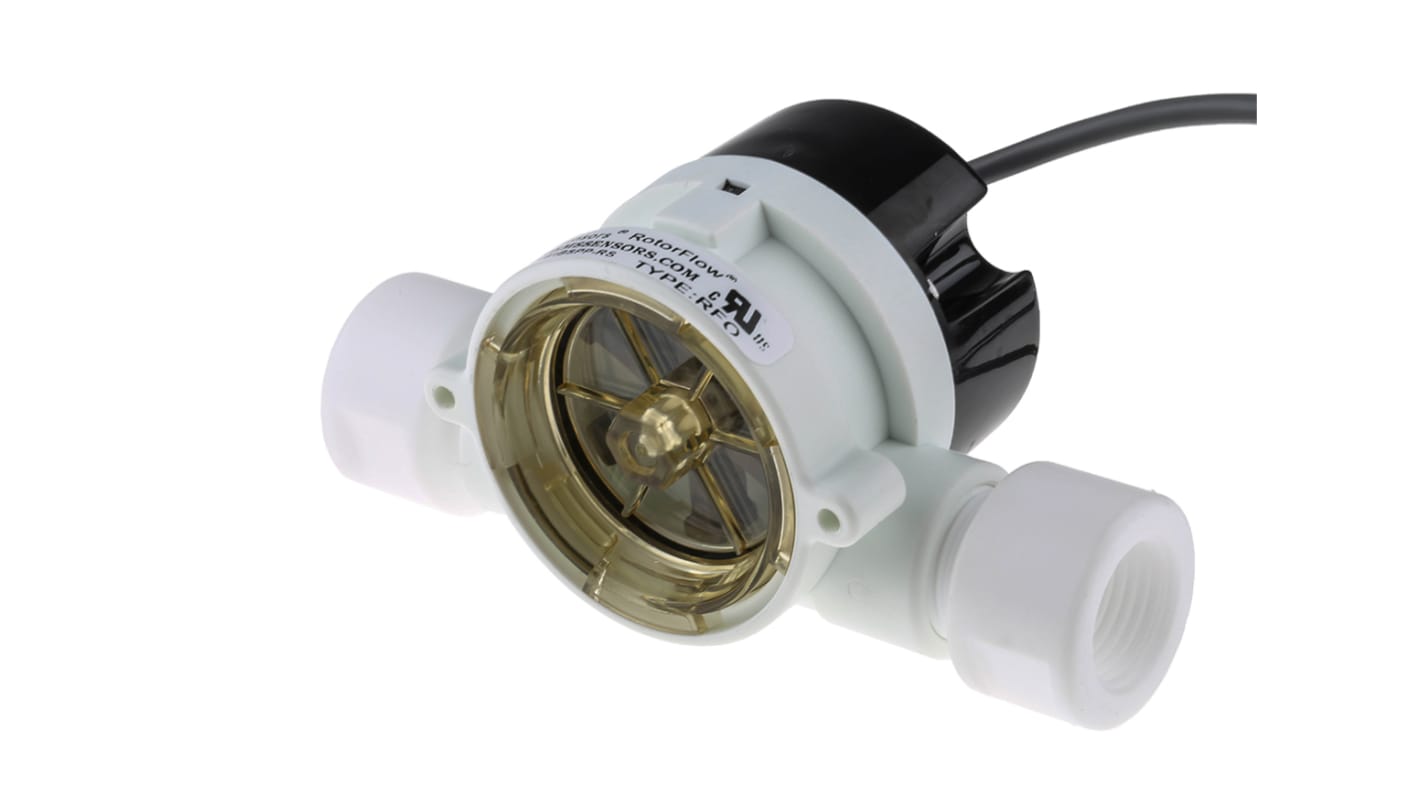 Gems Sensors RFO Series RotorFlow Electronic Flow Sensor for Liquid, 15 L/min Min, 75 L/min Max