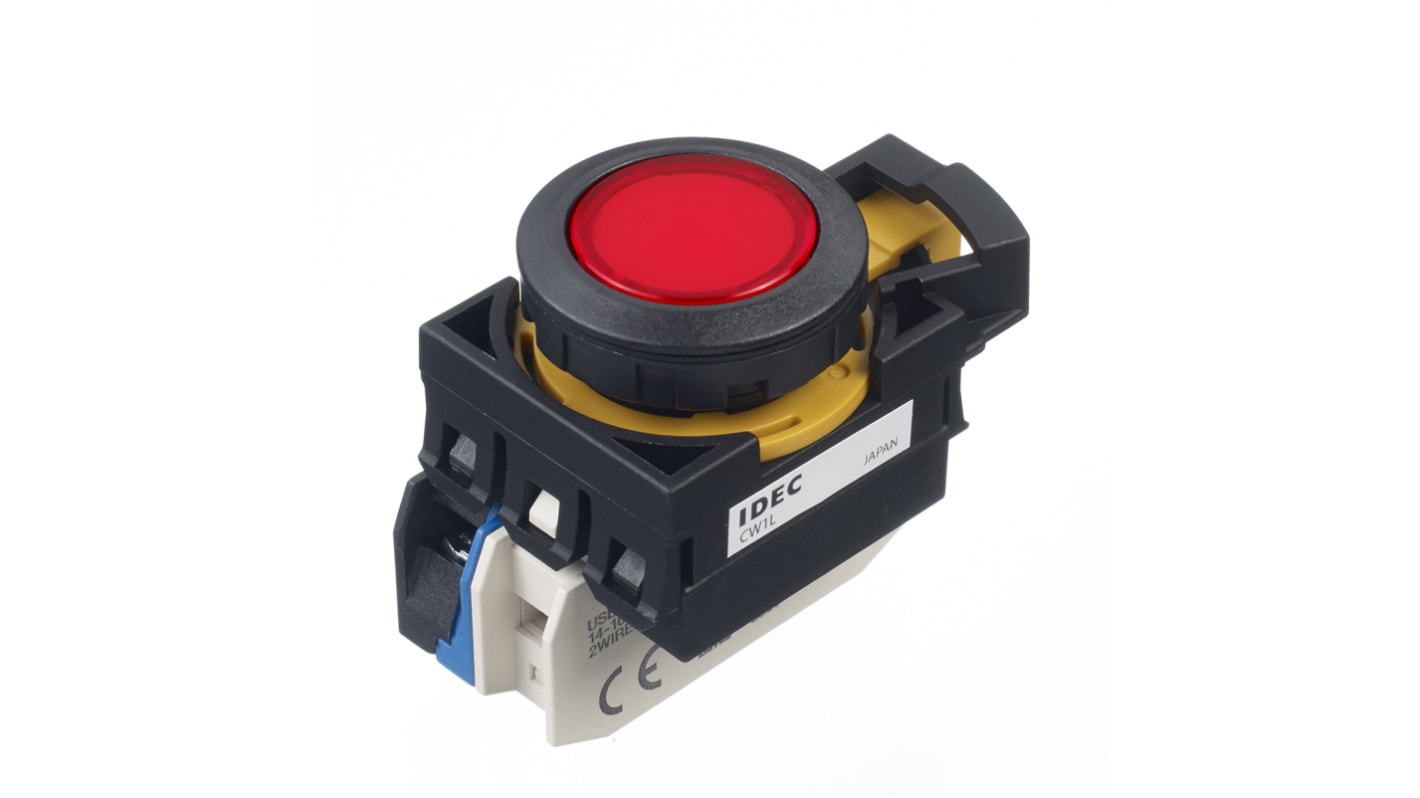Idec CW Series Illuminated Push Button, Panel Mount, SPST, 22mm Cutout, IP65
