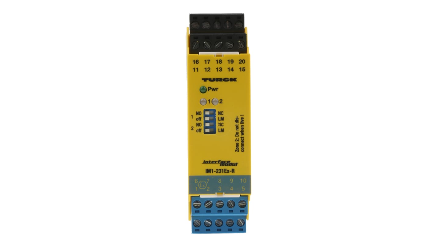 Turck 2 Channel Galvanic Barrier, Isolating Amplifier, NAMUR Sensor, Switch Input, Relay Output, ATEX, IECEx