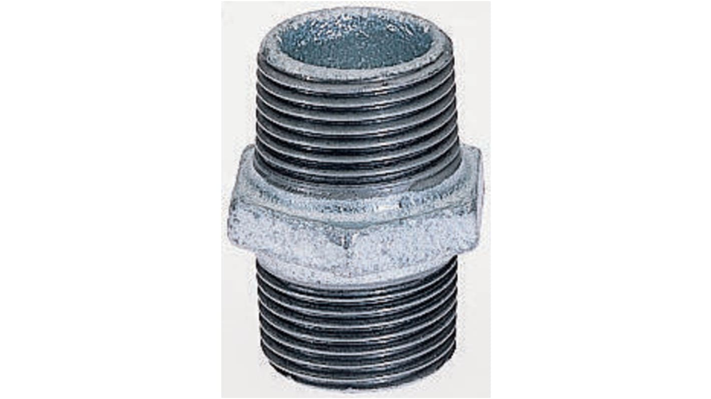 Georg Fischer Galvanised Malleable Iron Fitting Hexagon Nipple, Male BSPT 1/4in to Male BSPT 1/4in
