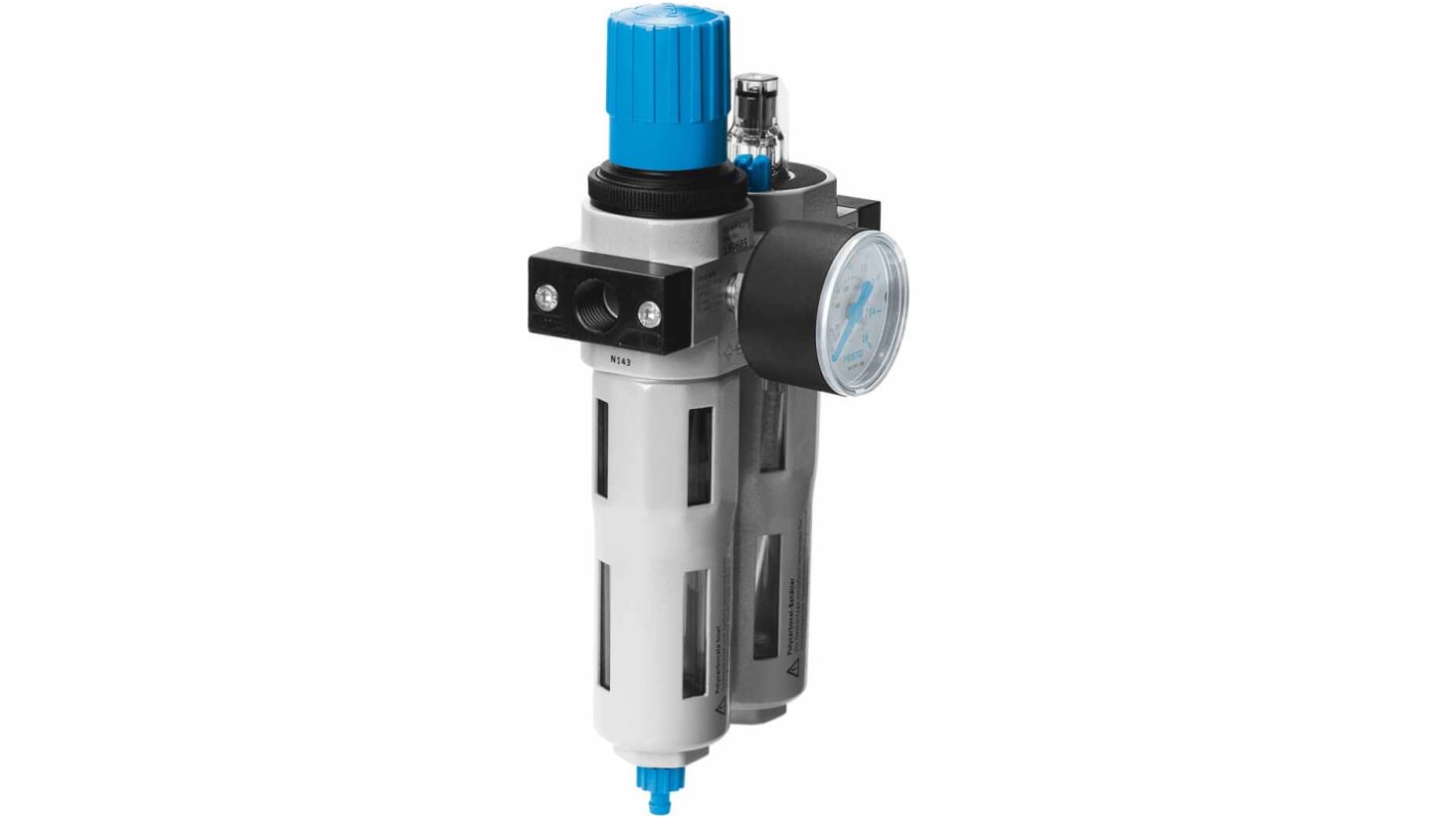 Festo G 1/2 FRL, Manual Drain, 40μm Filtration Size - With Pressure Gauge