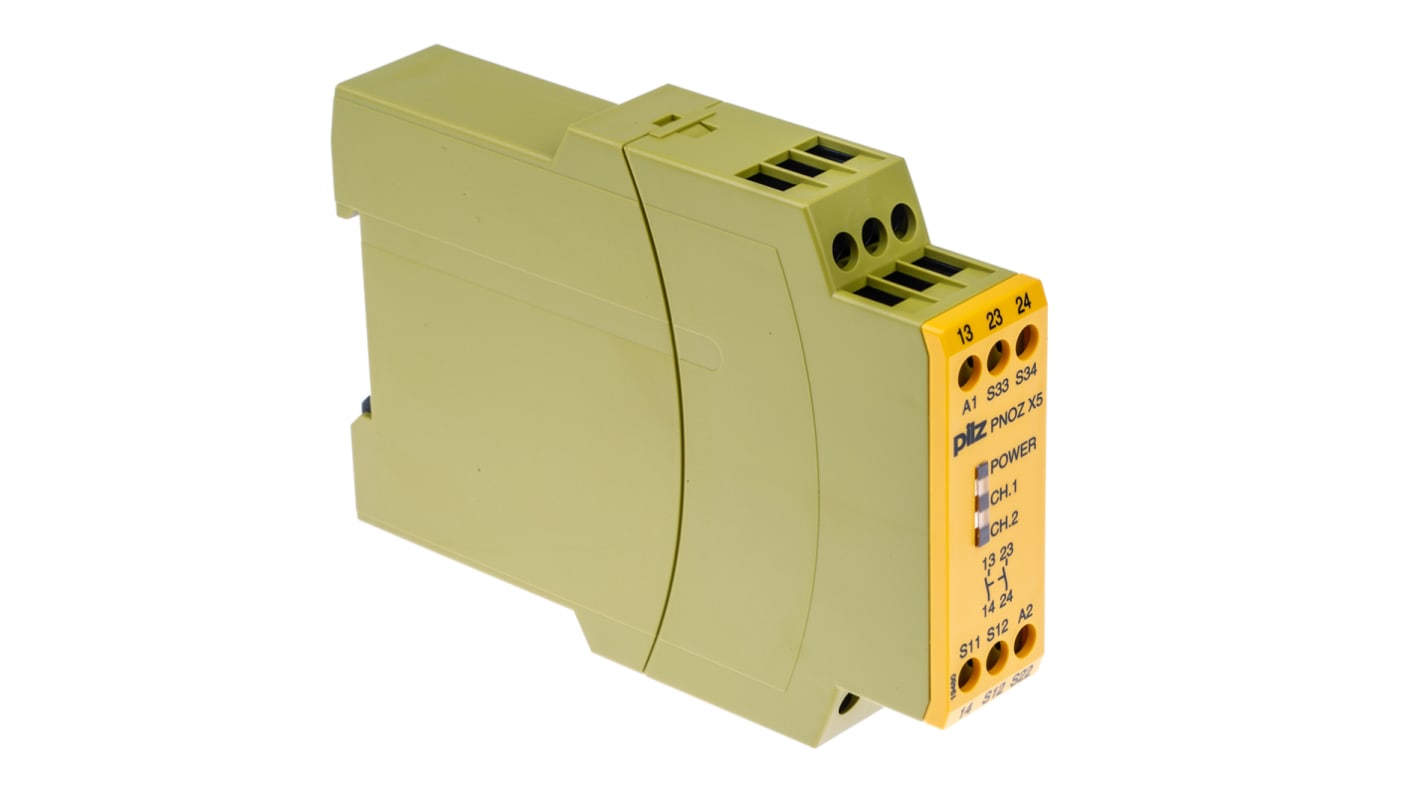 Pilz PNOZ X5 Series Single/Dual-Channel Safety Switch/Interlock Safety Relay, 24V ac/dc, 2 Safety Contact(s)