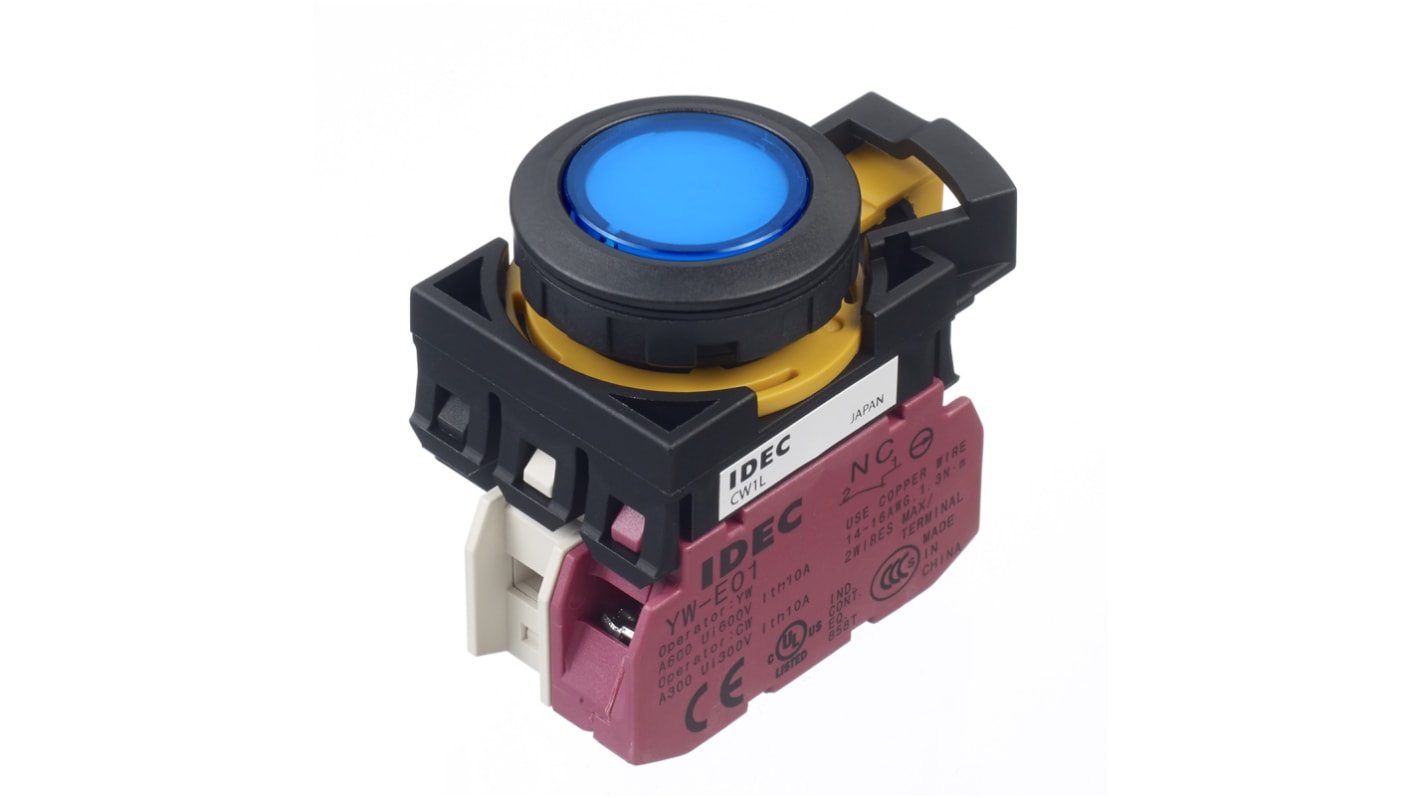 Idec CW Series Illuminated Push Button, Panel Mount, SPST, 22mm Cutout, IP65