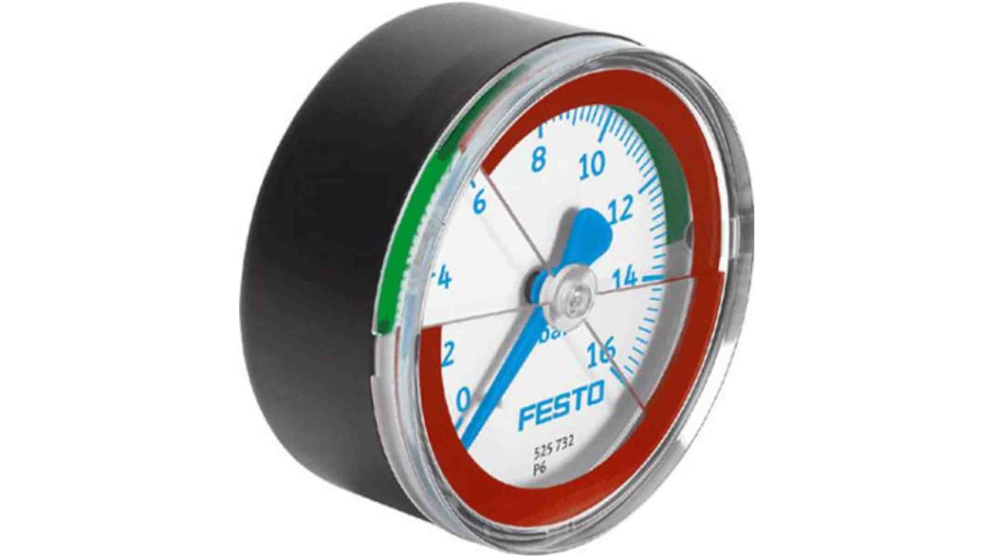 Festo Dial Pressure Gauge 16bar, MA-50-16-R1/4-E-RG, 0bar min., 525729
