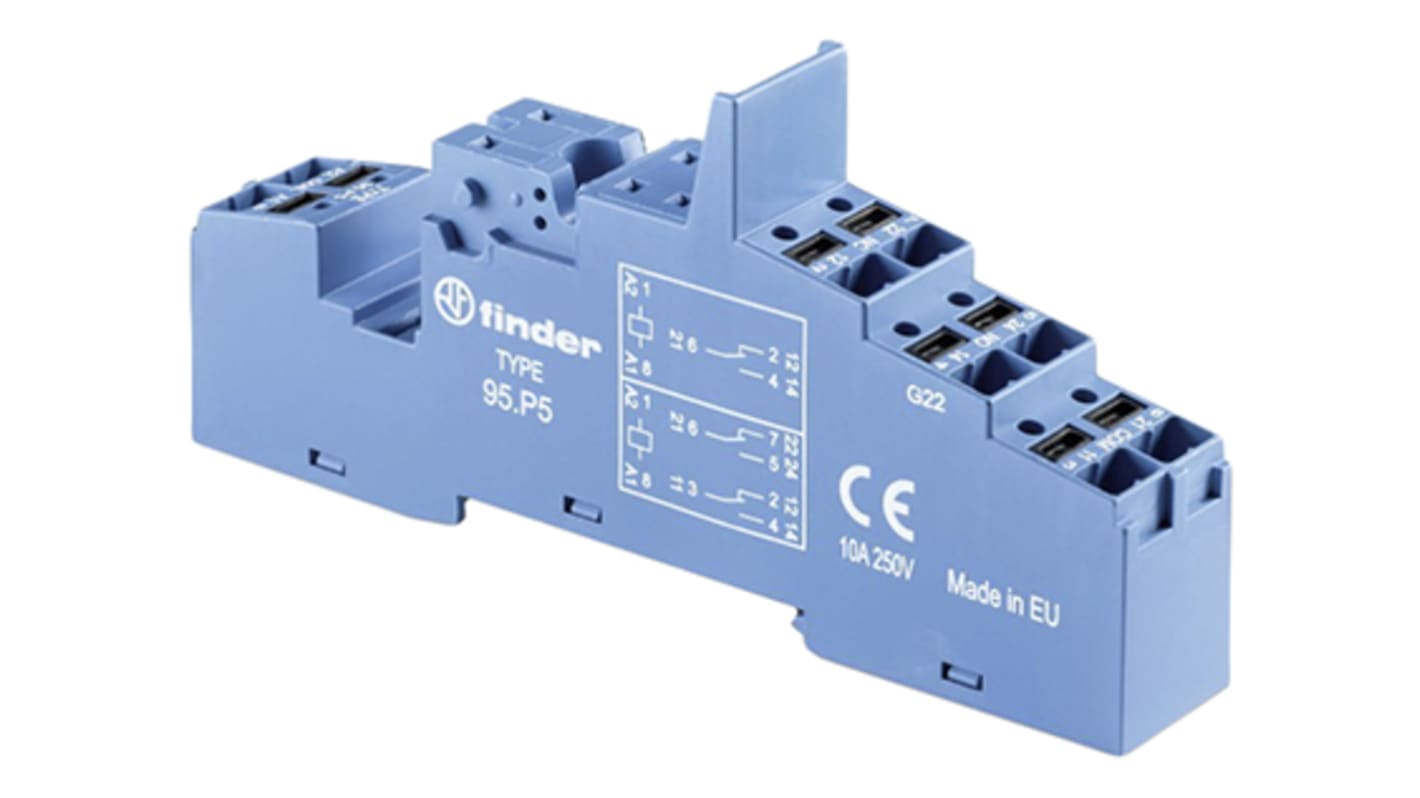 Finder 95 Relay Socket for use with 40.51 Relay, 40.52 Relay, 40.61 Relay, 44.52 Relay, 44.62 Relay, 86.30 Timer, DIN