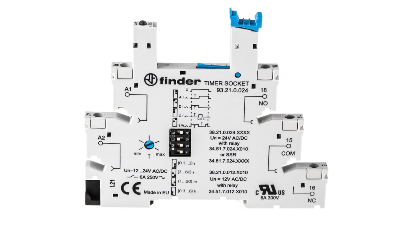 Finder 93 Relay Socket for use with 34.51 Series Relay 5 Pin, DIN Rail, 12V ac/dc