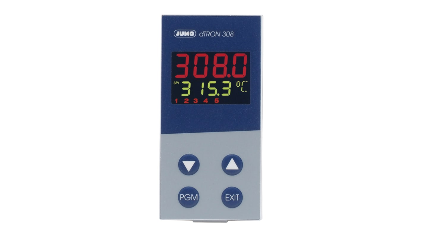 Jumo dTRON PID Temperature Controller, 96 x 48 (1/8 DIN)mm, 4 Output Logic, Relay, 110 → 240 V ac Supply Voltage