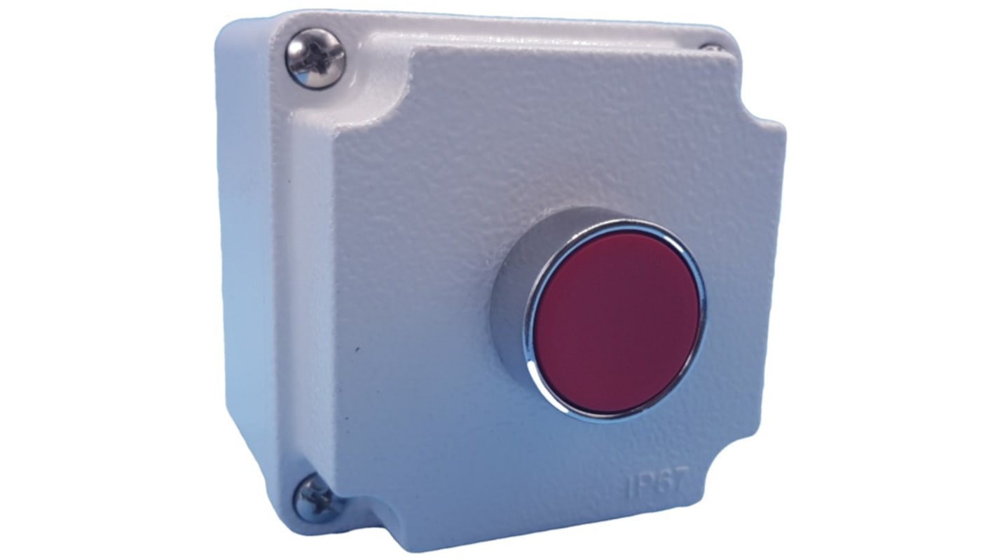 Lovato Push Push Push Button Control Station - SPST, Aluminium Alloy, 1 Cutouts, Red, IP66, IP67