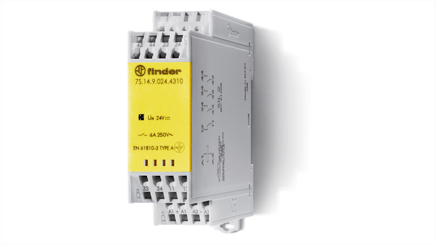 Finder DIN Rail Non-Latching Relay with Guided Contacts , 110V dc Coil, 6A Switching Current, DPDT