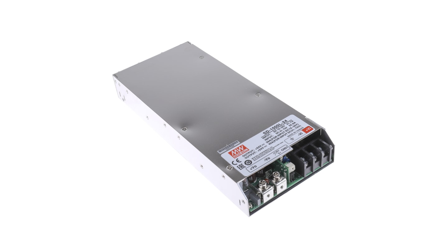 Mean Well DC-DC Converter, 24V dc/ 40A Output, 19 → 72 V dc Input, 1000W, Rack Mount, +60°C Max Temp -20°C Min