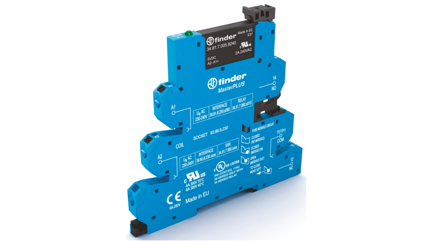 Finder DIN Rail Solid State Interface Relay, 6 A Max Load, 24 V dc Max Load, 242 V Max Control