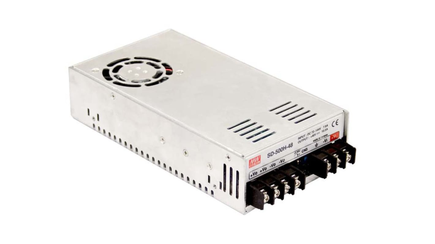 Mean Well DC-DC Converter, 48V dc/ 10.5A Output, 19 → 72 V dc Input, 500W, Chassis Mount, +60°C Max Temp -20°C
