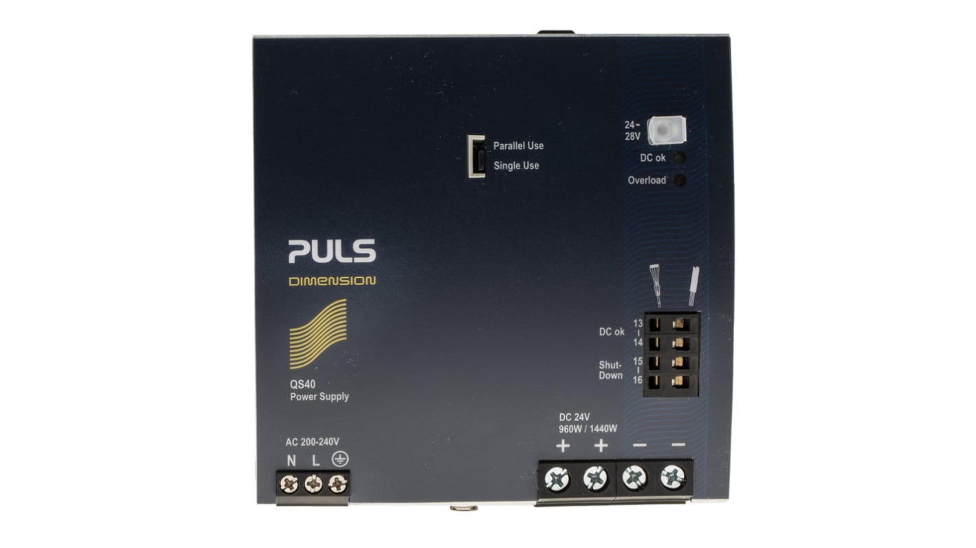 PULS DIMENSION Q Switch Mode DIN Rail Power Supply, 200 → 240V ac ac Input, 24V dc dc Output, 40A Output, 960W