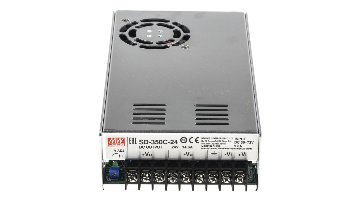 Mean Well DC-DC Converter, 24V dc/ 14.6A Output, 36 → 72 V dc Input, 350W, Chassis Mount, +60°C Max Temp -20°C