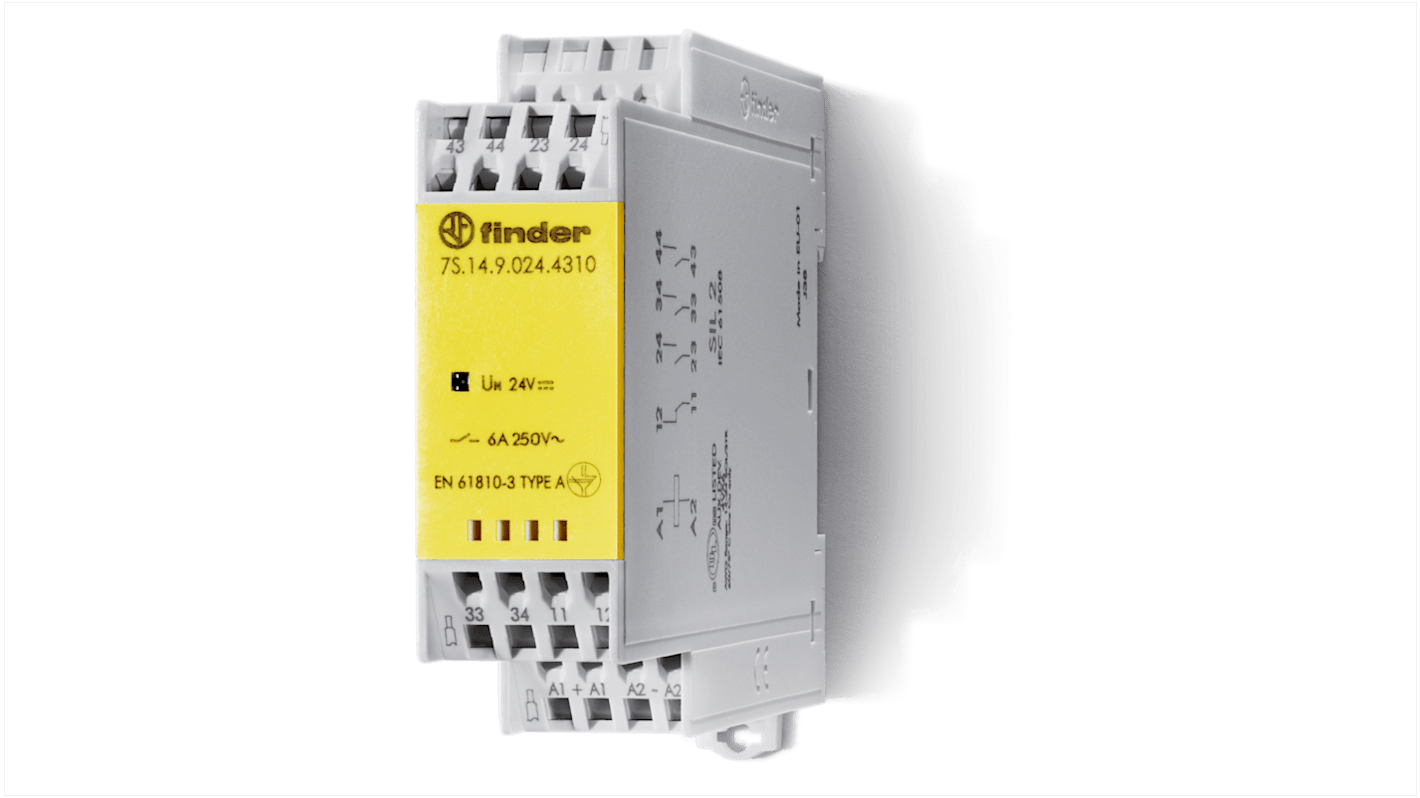Finder DIN Rail Non-Latching Relay with Guided Contacts , 24V dc Coil, 6A Switching Current, 3PDT