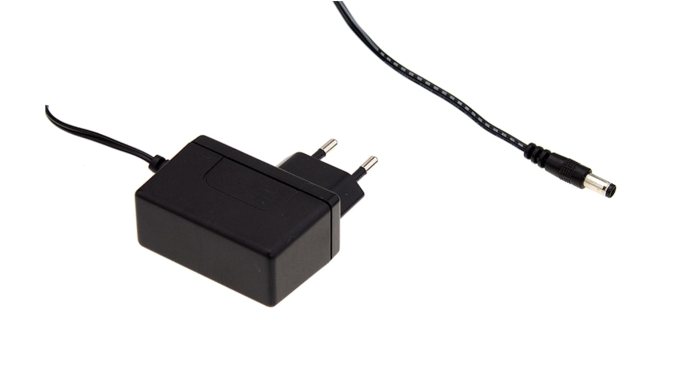 Mean Well 12W Plug-In AC/DC Adapter 12V dc Output, 1A Output