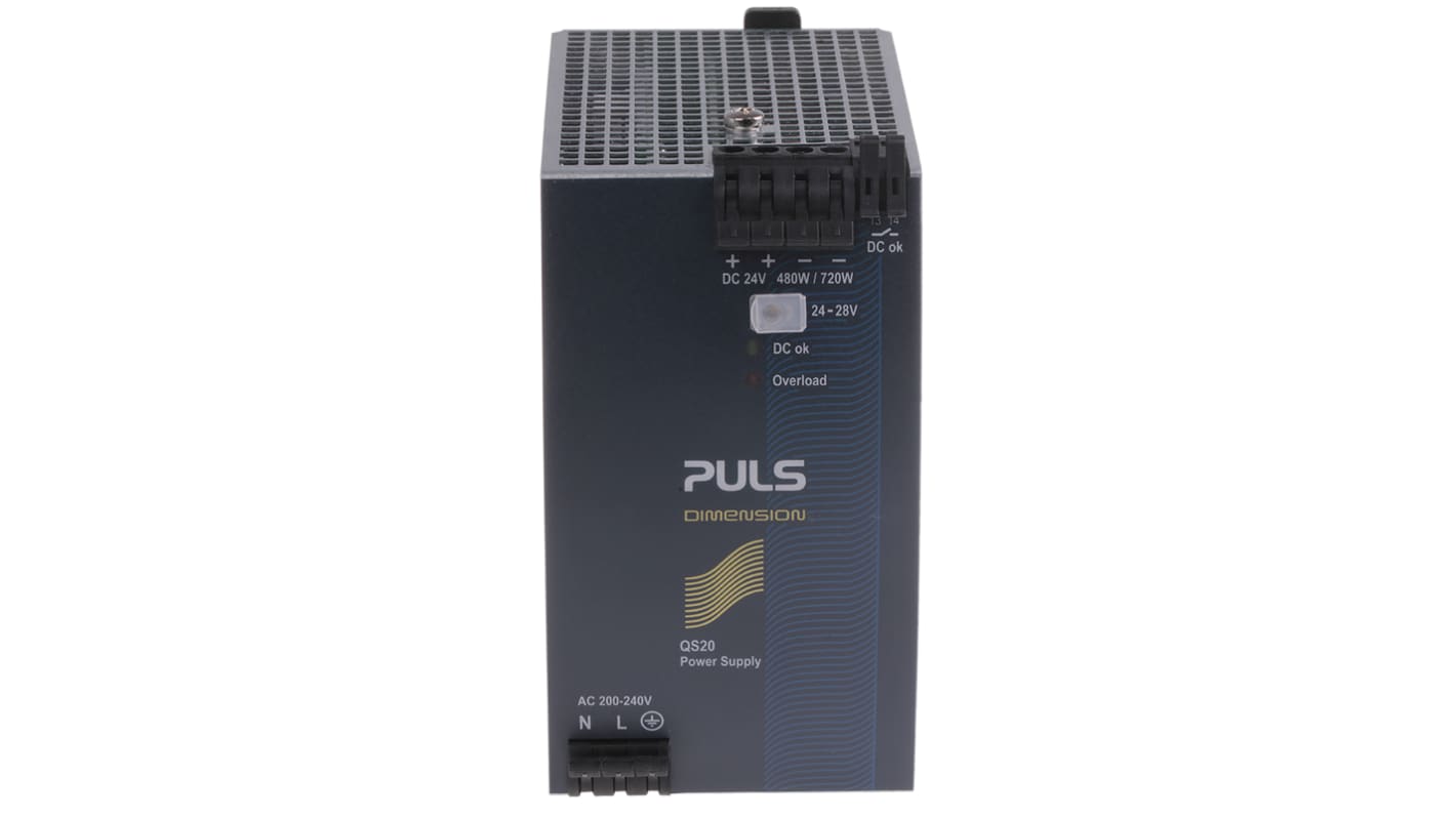 PULS DIMENSION Q DIN Rail Power Supply, 200 → 240V ac ac Input, 24V dc dc Output, 20A Output, 480W