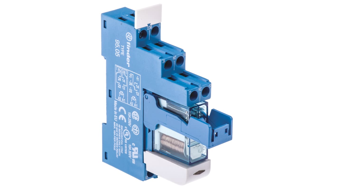 Finder  DIN Rail Mount Interface Relay, 12V dc Coil, DPDT