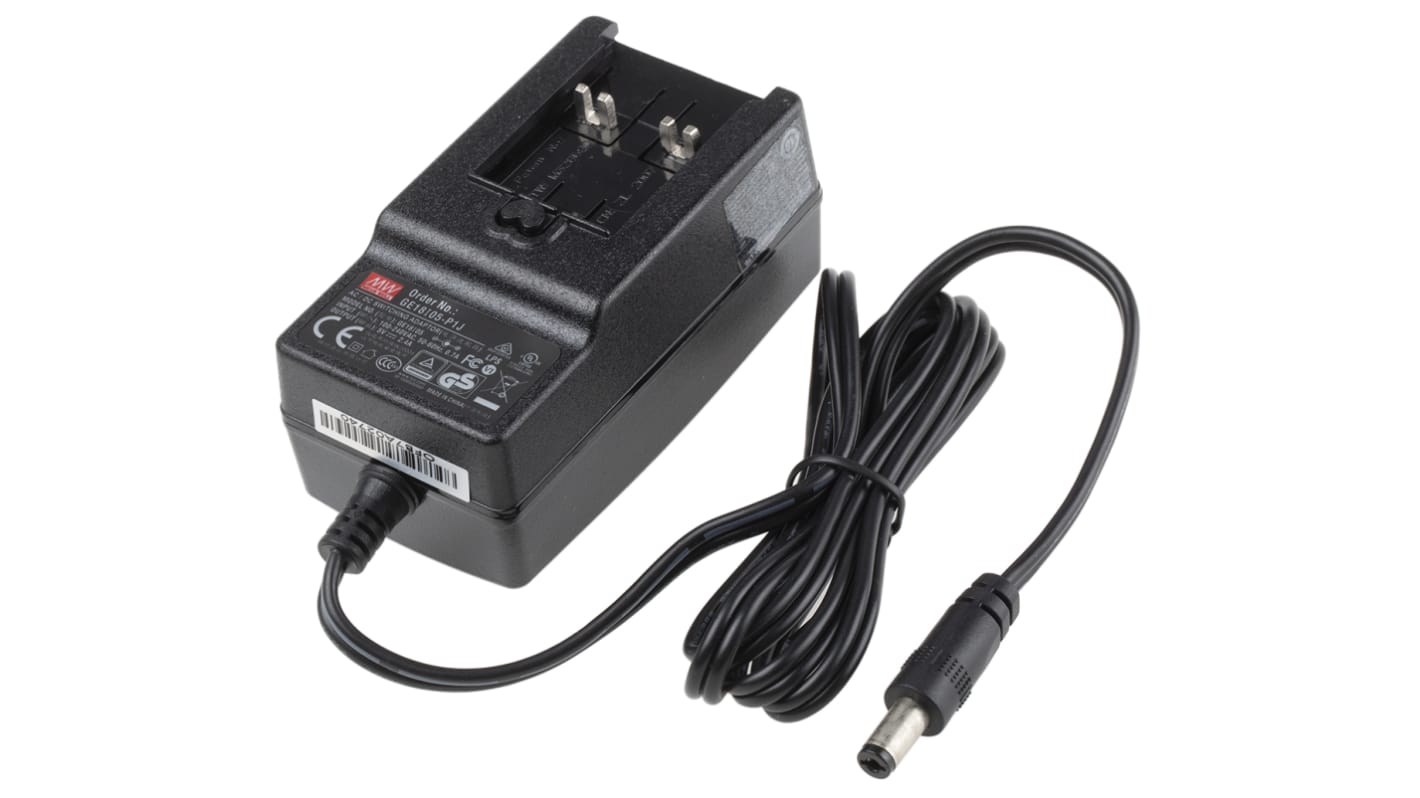 Mean Well 12W Plug-In AC/DC Adapter 5V dc Output, 2.4A Output