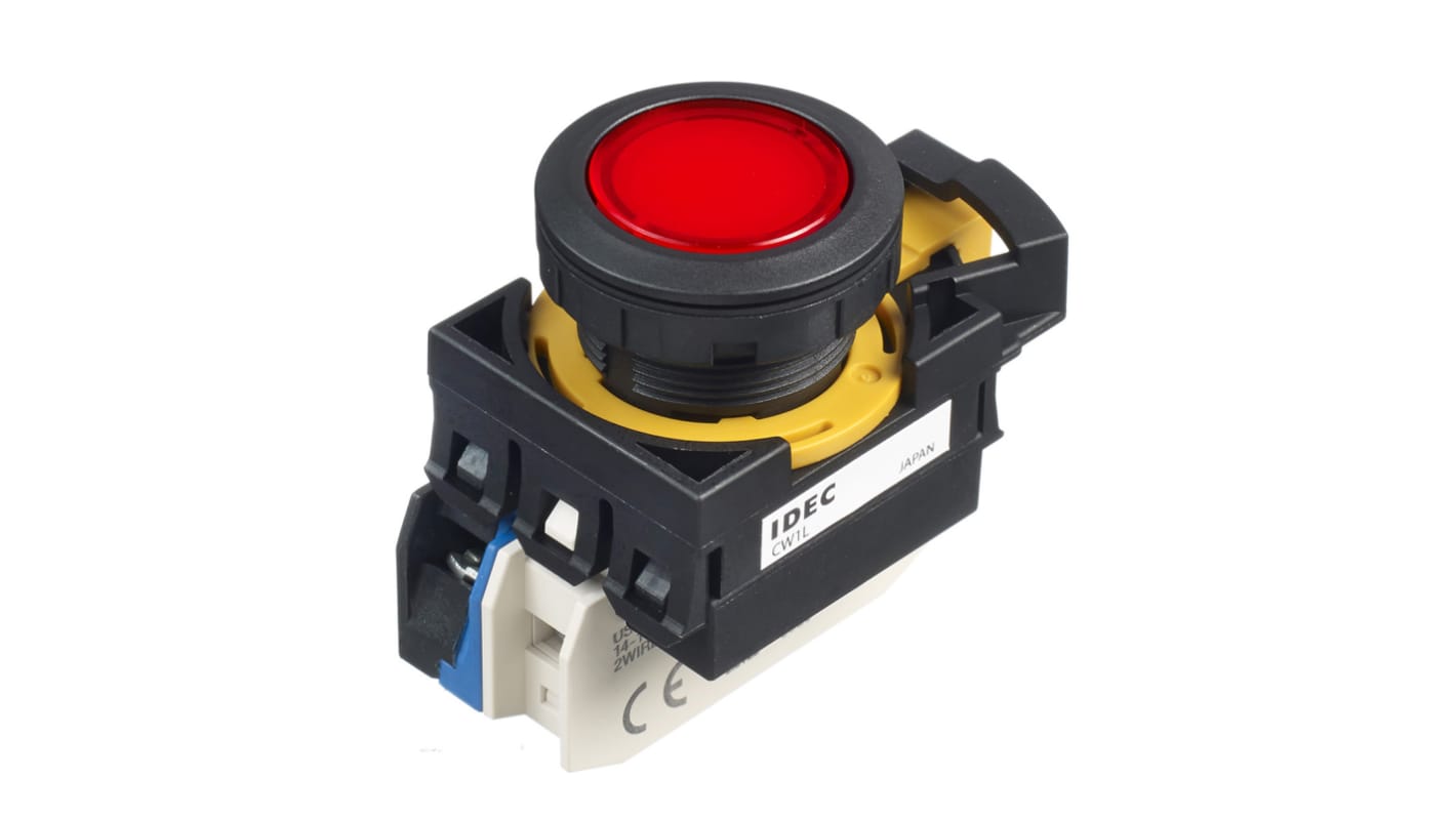 Idec CW Series Illuminated Push Button, Panel Mount, SPST, 22mm Cutout, IP65