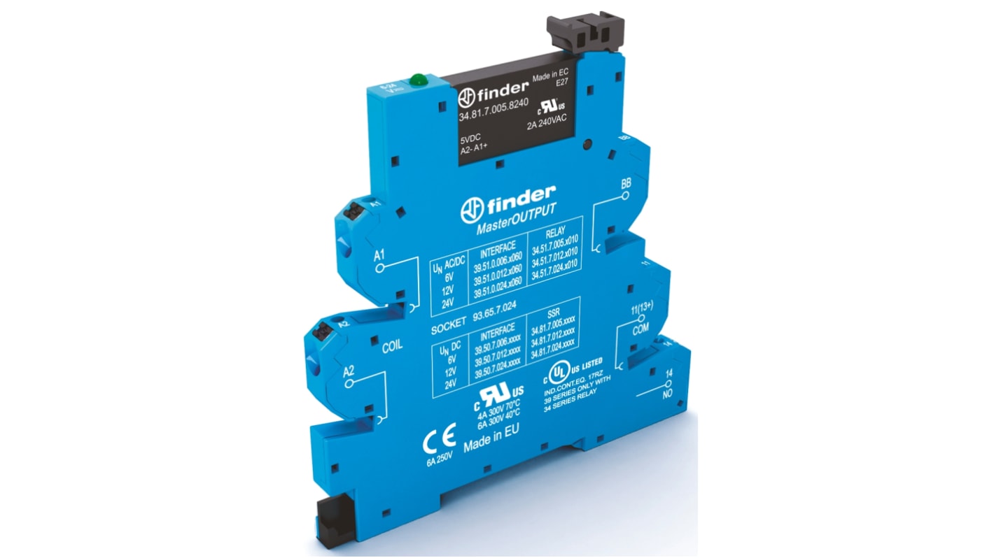 Finder DIN Rail Solid State Interface Relay, 6 A Max Load, 24 V dc Max Load, 264 V Max Control