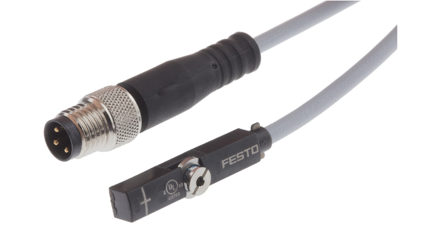 Festo Magneto Resistive Pneumatic Position Detector, IP65, IP68, IP69K, 24V dc, NO Operation, SMT-8, with LED
