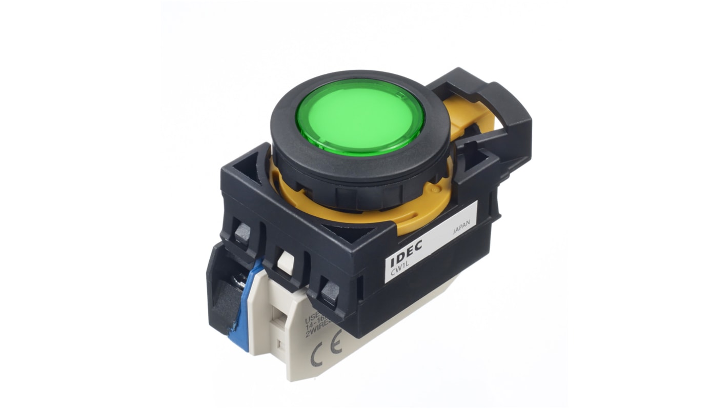Idec CW Series Illuminated Push Button, Panel Mount, SPST, 22mm Cutout, IP65