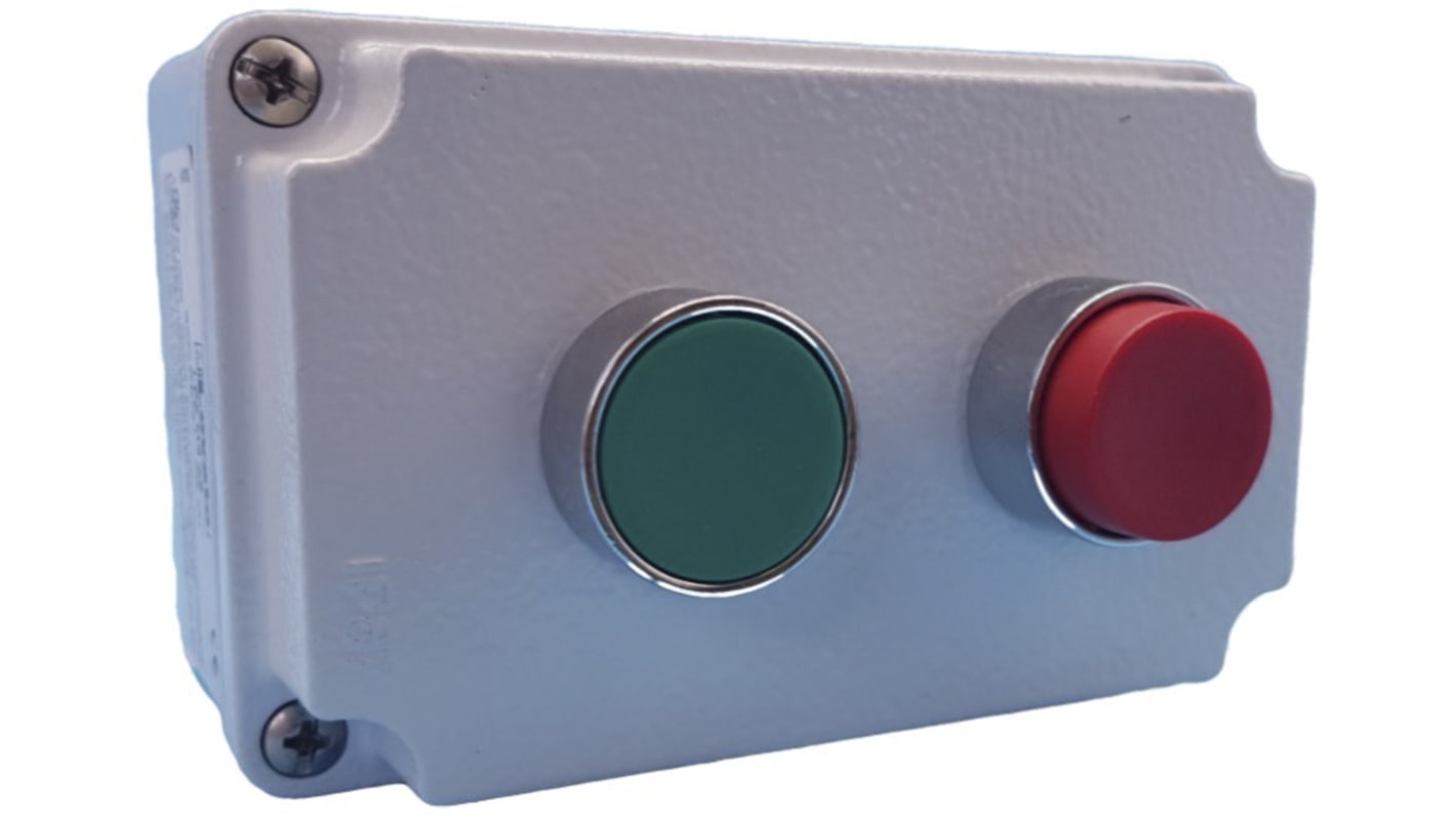 Lovato Push Push Push Button Control Station - SPDT, Aluminium Alloy, 2 Cutouts, Green, Red, IP66, IP67