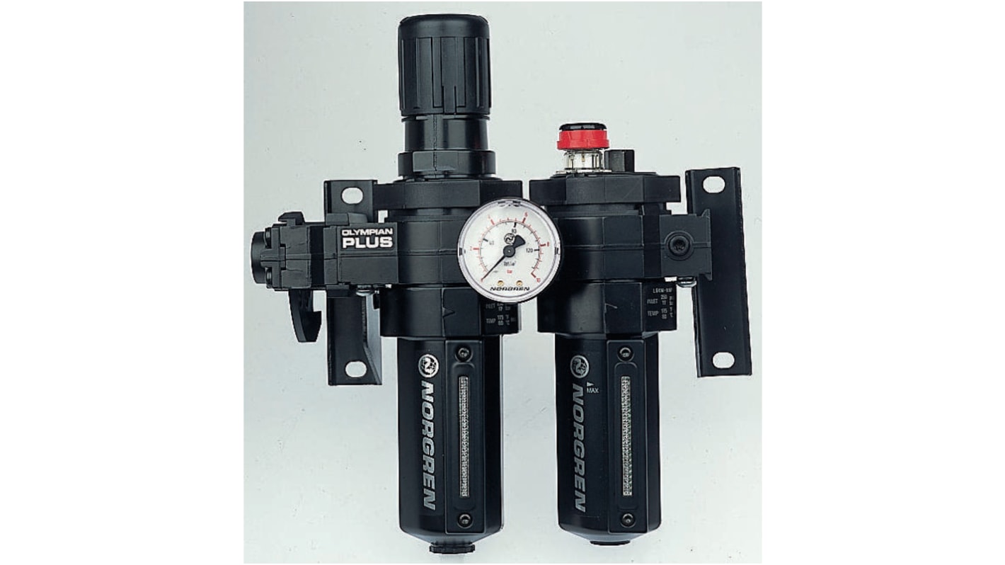 Norgren G 1/4 FRL, Automatic Drain, 40μm Filtration Size - With Pressure Gauge