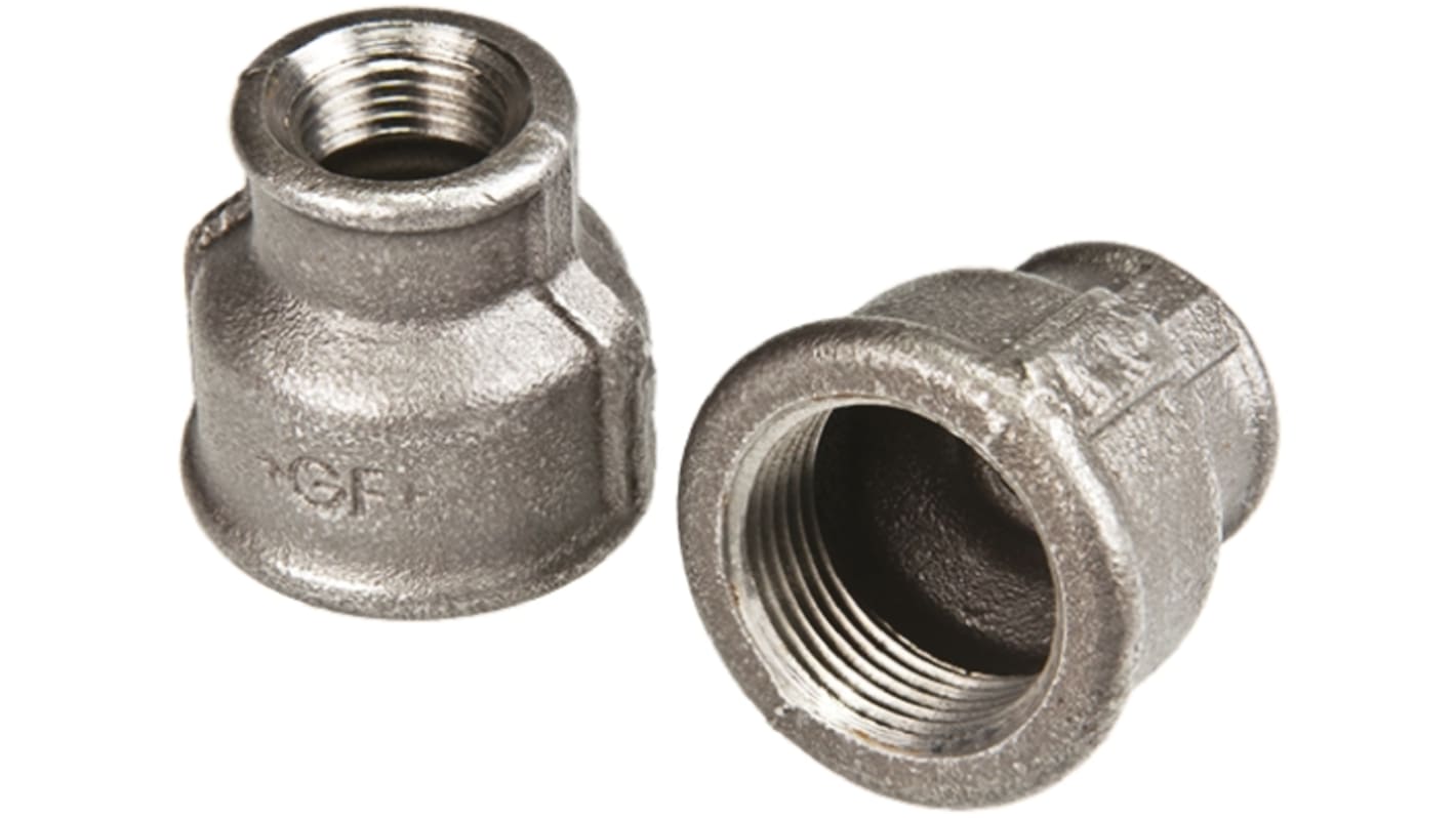Georg Fischer Black Malleable Iron Fitting Reducer Socket, Female BSPP 1-1/2in to Female BSPP 1in