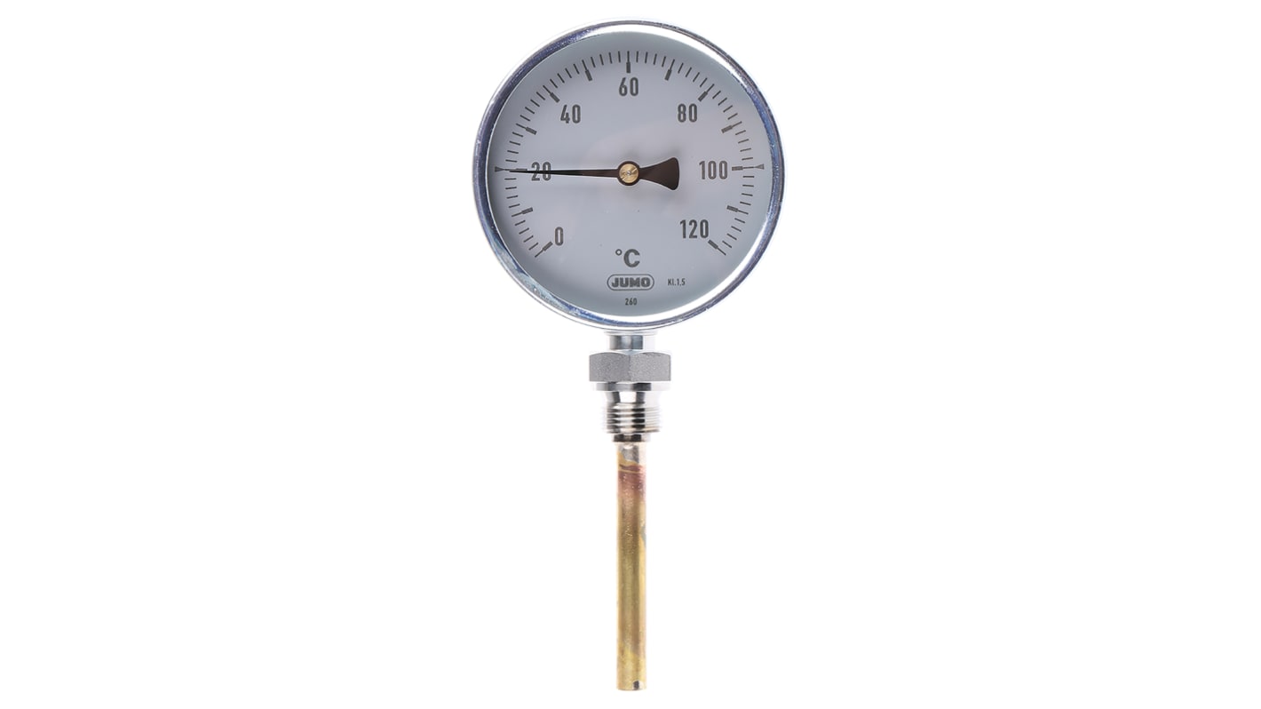 Jumo Immersion Dial Thermometer 0 → +120 °C, 608001/1810-818-841-10-104-46-26-100/000