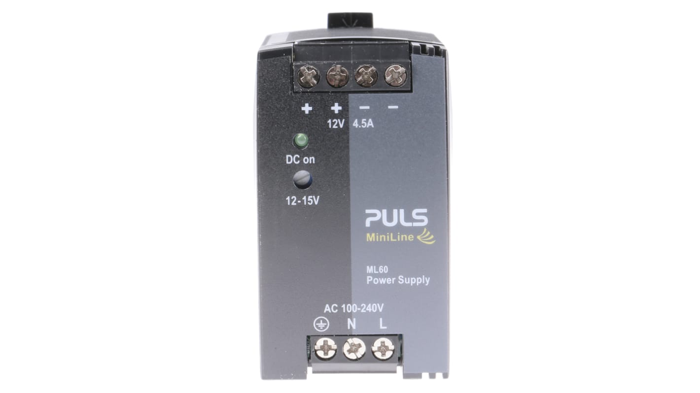 PULS MiniLine MLY DIN Rail Power Supply, 100 → 240V ac ac, dc Input, 12V dc dc Output, 4.5A Output, 54W