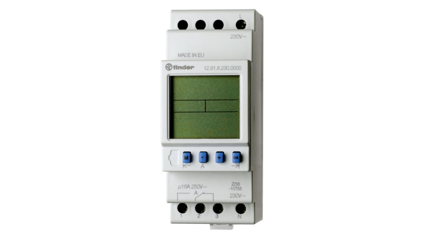 Finder Digital DIN Rail Time Switch 230 V ac, 1-Channel