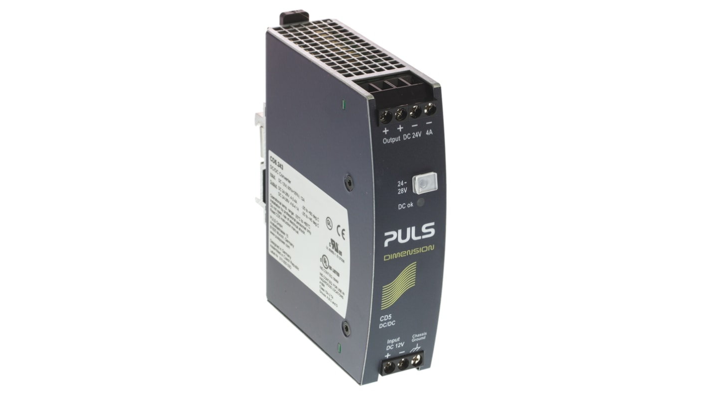 PULS DIMENSION-CD DC-DC Converter, 24V dc/ 4A Output, 8.4 → 16.2 V dc Input, 96W, DIN Rail Mount, +70°C Max Temp